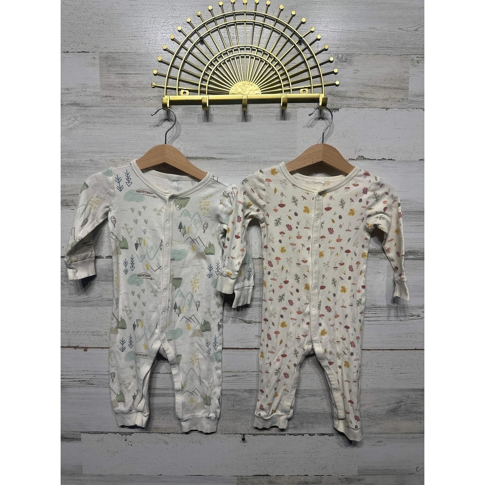 H&M Romper 2-Pack Kids 9-12m Cream Woodland Mushroom Mountain Soft
